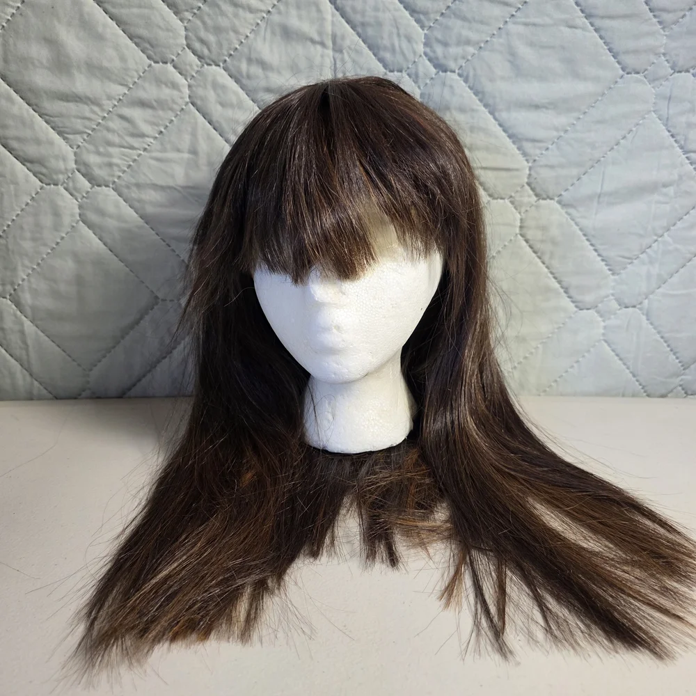 Natural Brown Women's Straight Wig with Bangs